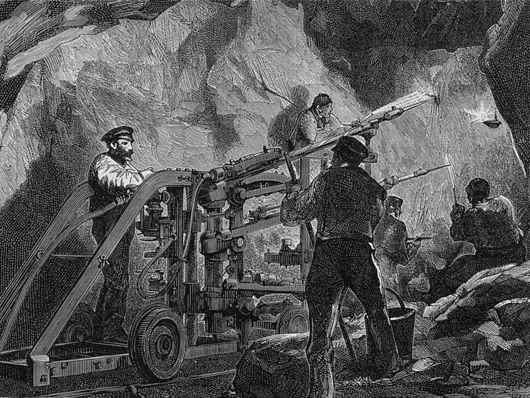 During the excavation of the tunnel, significant technical advances were made: high-performance pneumatic drills were used and, from 1873 onwards, dynamite. — © Unknown author - Finnish periodical Suomen Kuvalehti, Public Domain / Wikimedia Commons
